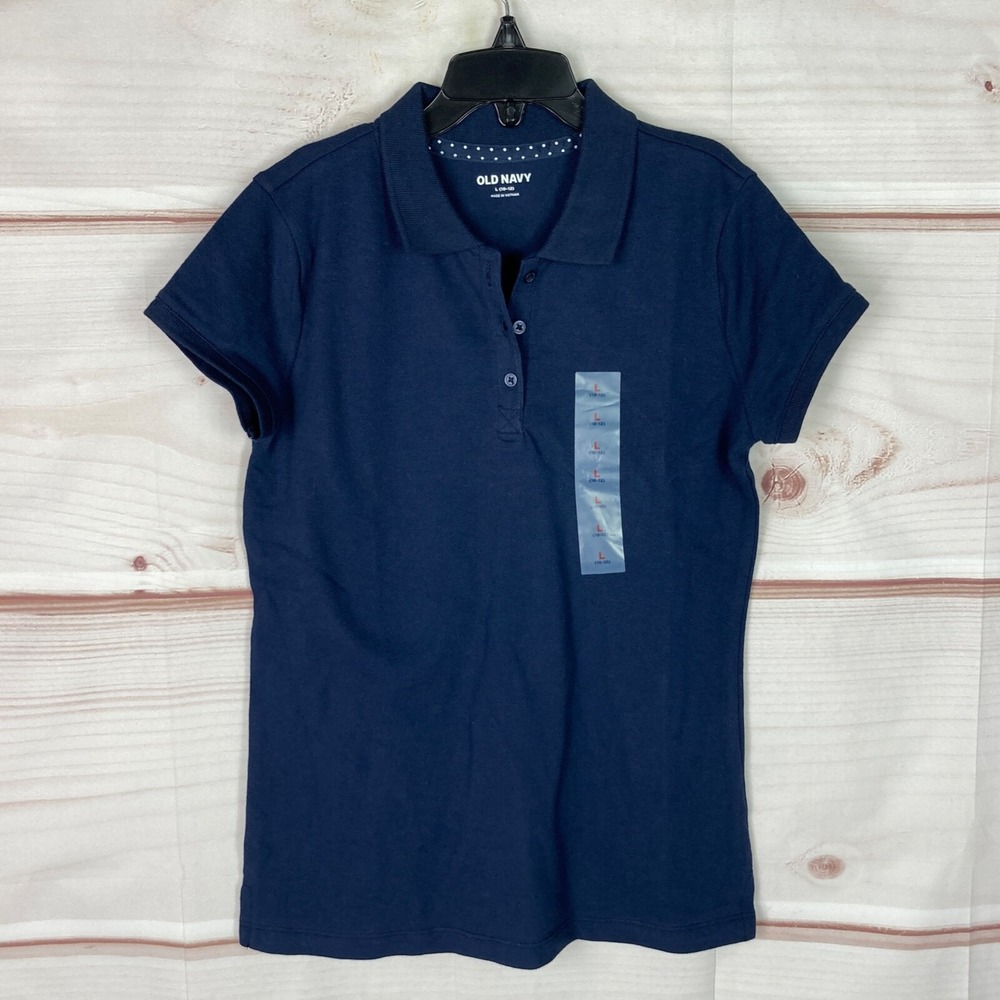 Old Navy Top Girl L Blue Cotton Pique Polo T-Shirt School Uniform Short Sleeve